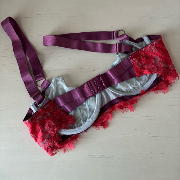 Dora Larsen color block mesh and lace blue red and purple demi bra - 32C - Picture 3 of 8